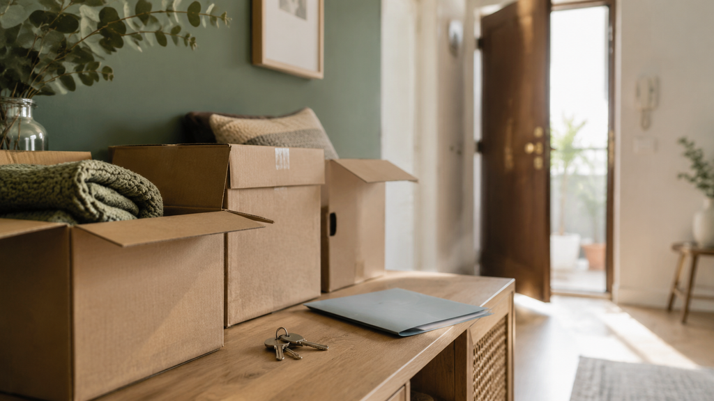 Cajas de mudanza y unas llaves en el interior de una vivienda de alquiler.